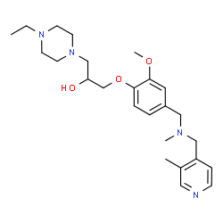 ChemSpider 2D Image | 1-(4-Ethyl-1-piperazinyl)-3-[2-methoxy-4-({methyl[(3-methyl-4-pyridinyl)methyl]amino}methyl)phenoxy]-2-propanol | C25H38N4O3