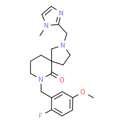 ChemSpider 2D Image | 7-(2-Fluoro-5-methoxybenzyl)-2-[(1-methyl-1H-imidazol-2-yl)methyl]-2,7-diazaspiro[4.5]decan-6-one | C21H27FN4O2