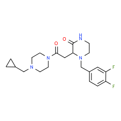 ChemSpider 2D Image | 3-{2-[4-(Cyclopropylmethyl)-1-piperazinyl]-2-oxoethyl}-4-(3,4-difluorobenzyl)-2-piperazinone | C21H28F2N4O2