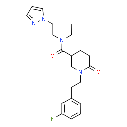 ChemSpider 2D Image | N-Ethyl-1-[2-(3-fluorophenyl)ethyl]-6-oxo-N-[2-(1H-pyrazol-1-yl)ethyl]-3-piperidinecarboxamide | C21H27FN4O2