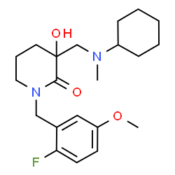 ChemSpider 2D Image | 3-{[Cyclohexyl(methyl)amino]methyl}-1-(2-fluoro-5-methoxybenzyl)-3-hydroxy-2-piperidinone | C21H31FN2O3