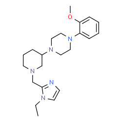 ChemSpider 2D Image | 1-{1-[(1-Ethyl-1H-imidazol-2-yl)methyl]-3-piperidinyl}-4-(2-methoxyphenyl)piperazine | C22H33N5O