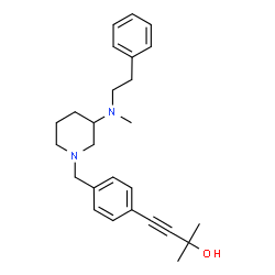ChemSpider 2D Image | 2-Methyl-4-[4-({3-[methyl(2-phenylethyl)amino]-1-piperidinyl}methyl)phenyl]-3-butyn-2-ol | C26H34N2O