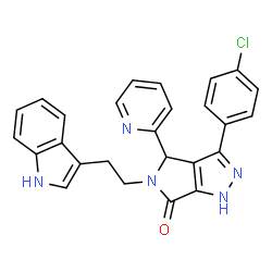 ChemSpider 2D Image | 3-(4-Chlorophenyl)-5-[2-(1H-indol-3-yl)ethyl]-4-(2-pyridinyl)-4,5-dihydropyrrolo[3,4-c]pyrazol-6(1H)-one | C26H20ClN5O