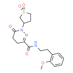 ChemSpider 2D Image | 1-(1,1-Dioxidotetrahydro-3-thiophenyl)-N-[2-(2-methoxyphenyl)ethyl]-6-oxo-1,4,5,6-tetrahydro-3-pyridazinecarboxamide | C18H23N3O5S