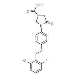 ChemSpider 2D Image | 1-{4-[(2-Chloro-6-fluorobenzyl)oxy]phenyl}-5-oxo-3-pyrrolidinecarboxamide | C18H16ClFN2O3
