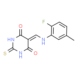 ChemSpider 2D Image | 5-{[(2-Fluoro-5-methylphenyl)amino]methylene}-2-thioxodihydro-4,6(1H,5H)-pyrimidinedione | C12H10FN3O2S