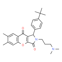 ChemSpider 2D Image | 2-[3-(Dimethylamino)propyl]-6,7-dimethyl-1-[4-(2-methyl-2-propanyl)phenyl]-1,2-dihydrochromeno[2,3-c]pyrrole-3,9-dione | C28H34N2O3