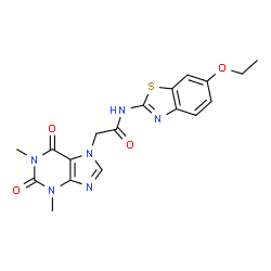 ChemSpider 2D Image | 2-(1,3-Dimethyl-2,6-dioxo-1,2,3,6-tetrahydro-7H-purin-7-yl)-N-(6-ethoxy-1,3-benzothiazol-2-yl)acetamide | C18H18N6O4S
