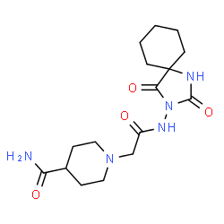 ChemSpider 2D Image | 1-{2-[(2,4-Dioxo-1,3-diazaspiro[4.5]dec-3-yl)amino]-2-oxoethyl}-4-piperidinecarboxamide | C16H25N5O4