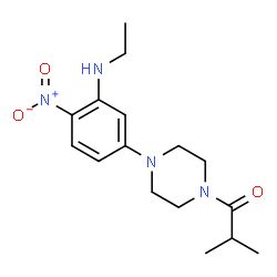 ChemSpider 2D Image | 1-{4-[3-(Ethylamino)-4-nitrophenyl]-1-piperazinyl}-2-methyl-1-propanone | C16H24N4O3