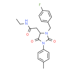 ChemSpider 2D Image | N-Ethyl-2-[3-(4-fluorobenzyl)-1-(4-methylphenyl)-2,5-dioxo-4-imidazolidinyl]acetamide | C21H22FN3O3
