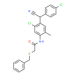 ChemSpider 2D Image | 2-(Benzylsulfanyl)-N-{5-chloro-4-[(4-chlorophenyl)(cyano)methyl]-2-methylphenyl}acetamide | C24H20Cl2N2OS