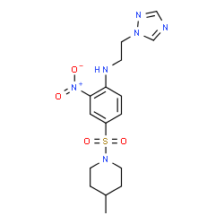 ChemSpider 2D Image | 4-[(4-Methyl-1-piperidinyl)sulfonyl]-2-nitro-N-[2-(1H-1,2,4-triazol-1-yl)ethyl]aniline | C16H22N6O4S