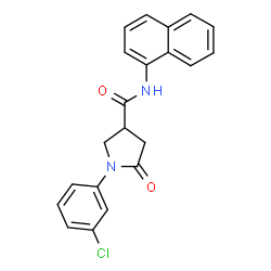 ChemSpider 2D Image | 1-(3-Chlorophenyl)-N-(1-naphthyl)-5-oxo-3-pyrrolidinecarboxamide | C21H17ClN2O2