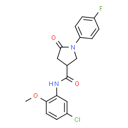 ChemSpider 2D Image | N-(5-Chloro-2-methoxyphenyl)-1-(4-fluorophenyl)-5-oxo-3-pyrrolidinecarboxamide | C18H16ClFN2O3