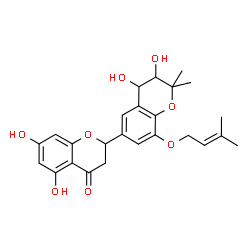 ChemSpider 2D Image | 3',4',5,7-Tetrahydroxy-2',2'-dimethyl-8'-[(3-methyl-2-buten-1-yl)oxy]-2,3,3',4'-tetrahydro-2'H,4H-2,6'-bichromen-4-one | C25H28O8