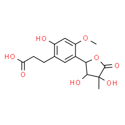 ChemSpider 2D Image | 3-[5-(3,4-Dihydroxy-4-methyl-5-oxotetrahydro-2-furanyl)-2-hydroxy-4-methoxyphenyl]propanoic acid | C15H18O8