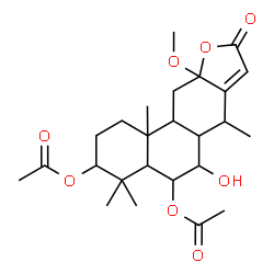 ChemSpider 2D Image | 6-Hydroxy-10a-methoxy-4,4,7,11b-tetramethyl-9-oxo-1,2,3,4,4a,5,6,6a,7,9,10a,11,11a,11b-tetradecahydrophenanthro[3,2-b]furan-3,5-diyl diacetate | C25H36O8