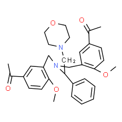 ChemSpider 2D Image | 1,1'-({[2-(4-Morpholinyl)-1-phenylethyl]imino}bis[methylene(4-methoxy-3,1-phenylene)])diethanone | C32H38N2O5