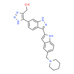 ChemSpider 2D Image | (4-{3-[5-(1-Piperidinylmethyl)-1H-indol-2-yl]-1H-indazol-6-yl}-1H-1,2,3-triazol-5-yl)methanol | C24H25N7O