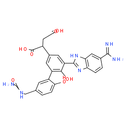 ChemSpider 2D Image | 2-{5-(5-Carbamimidoyl-1H-benzimidazol-2-yl)-5'-[(carbamoylamino)methyl]-2',6-dihydroxy-3-biphenylyl}succinic acid | C26H24N6O7