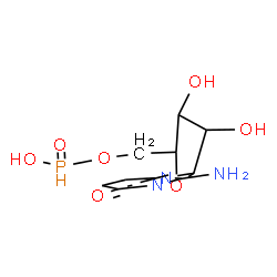 ChemSpider 2D Image | 2-Amino-1-{5-O-[hydroxy(oxido)phosphoranyl]pentofuranosyl}-4(1H)-pyrimidinone | C9H14N3O7P