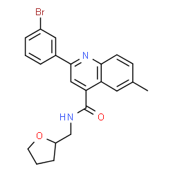 ChemSpider 2D Image | 2-(3-Bromophenyl)-6-methyl-N-(tetrahydro-2-furanylmethyl)-4-quinolinecarboxamide | C22H21BrN2O2