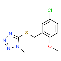 ChemSpider 2D Image | 5-[(5-Chloro-2-methoxybenzyl)sulfanyl]-1-methyl-1H-tetrazole | C10H11ClN4OS