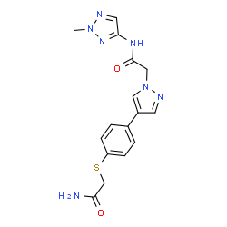 ChemSpider 2D Image | 2-(4-{4-[(2-Amino-2-oxoethyl)sulfanyl]phenyl}-1H-pyrazol-1-yl)-N-(2-methyl-2H-1,2,3-triazol-4-yl)acetamide | C16H17N7O2S