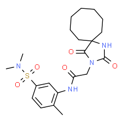 ChemSpider 2D Image | N-[5-(Dimethylsulfamoyl)-2-methylphenyl]-2-(2,4-dioxo-1,3-diazaspiro[4.7]dodec-3-yl)acetamide | C21H30N4O5S