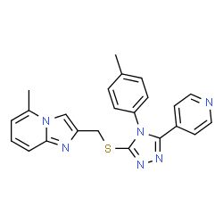 ChemSpider 2D Image | 5-Methyl-2-({[4-(4-methylphenyl)-5-(4-pyridinyl)-4H-1,2,4-triazol-3-yl]sulfanyl}methyl)imidazo[1,2-a]pyridine | C23H20N6S