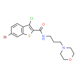 ChemSpider 2D Image | 6-Bromo-3-chloro-N-[3-(4-morpholinyl)propyl]-1-benzothiophene-2-carboxamide | C16H18BrClN2O2S