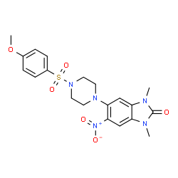 ChemSpider 2D Image | 5-{4-[(4-Methoxyphenyl)sulfonyl]-1-piperazinyl}-1,3-dimethyl-6-nitro-1,3-dihydro-2H-benzimidazol-2-one | C20H23N5O6S