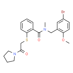 ChemSpider 2D Image | N-(5-Bromo-2-methoxybenzyl)-N-methyl-2-{[2-oxo-2-(1-pyrrolidinyl)ethyl]sulfanyl}benzamide | C22H25BrN2O3S