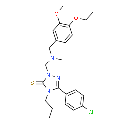 ChemSpider 2D Image | 5-(4-Chlorophenyl)-2-{[(4-ethoxy-3-methoxybenzyl)(methyl)amino]methyl}-4-propyl-2,4-dihydro-3H-1,2,4-triazole-3-thione | C23H29ClN4O2S
