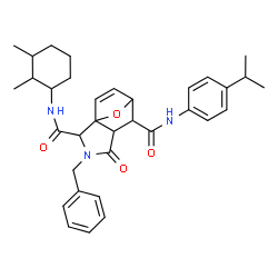 ChemSpider 2D Image | 3-Benzyl-N~2~-(2,3-dimethylcyclohexyl)-N~6~-(4-isopropylphenyl)-4-oxo-10-oxa-3-azatricyclo[5.2.1.0~1,5~]dec-8-ene-2,6-dicarboxamide | C34H41N3O4
