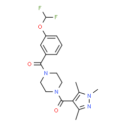 ChemSpider 2D Image | {4-[3-(Difluoromethoxy)benzoyl]-1-piperazinyl}(1,3,5-trimethyl-1H-pyrazol-4-yl)methanone | C19H22F2N4O3