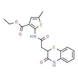 ChemSpider 2D Image | Ethyl 5-methyl-2-{[(3-oxo-3,4-dihydro-2H-1,4-benzothiazin-2-yl)acetyl]amino}-3-thiophenecarboxylate | C18H18N2O4S2