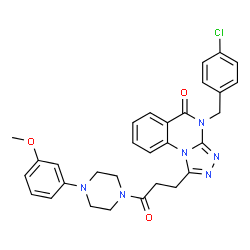 ChemSpider 2D Image | 4-(4-Chlorobenzyl)-1-{3-[4-(3-methoxyphenyl)-1-piperazinyl]-3-oxopropyl}[1,2,4]triazolo[4,3-a]quinazolin-5(4H)-one | C30H29ClN6O3