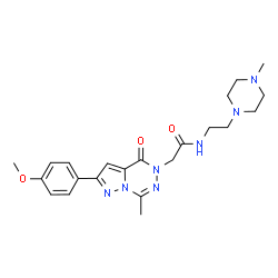 ChemSpider 2D Image | 2-[2-(4-Methoxyphenyl)-7-methyl-4-oxopyrazolo[1,5-d][1,2,4]triazin-5(4H)-yl]-N-[2-(4-methyl-1-piperazinyl)ethyl]acetamide | C22H29N7O3