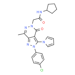 ChemSpider 2D Image | 2-[2-(4-Chlorophenyl)-7-methyl-4-oxo-3-(1H-pyrrol-1-yl)-2,4-dihydro-5H-pyrazolo[3,4-d]pyridazin-5-yl]-N-cyclopentylacetamide | C23H23ClN6O2
