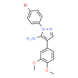 ChemSpider 2D Image | 1-(4-Bromophenyl)-4-(3,4-dimethoxyphenyl)-1H-pyrazol-5-amine | C17H16BrN3O2