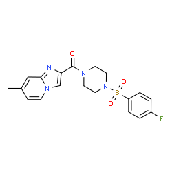 ChemSpider 2D Image | {4-[(4-Fluorophenyl)sulfonyl]-1-piperazinyl}(7-methylimidazo[1,2-a]pyridin-2-yl)methanone | C19H19FN4O3S