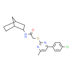 ChemSpider 2D Image | N-(Bicyclo[2.2.1]hept-2-yl)-2-{[4-(4-chlorophenyl)-6-methyl-2-pyrimidinyl]sulfanyl}acetamide | C20H22ClN3OS