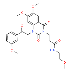 ChemSpider 2D Image | 3-{6,7-Dimethoxy-1-[2-(3-methoxyphenyl)-2-oxoethyl]-2,4-dioxo-1,4-dihydro-3(2H)-quinazolinyl}-N-(2-methoxyethyl)propanamide | C25H29N3O8