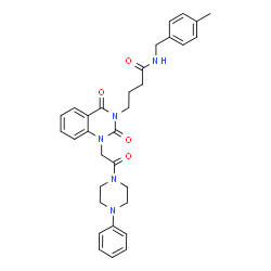 ChemSpider 2D Image | 4-{2,4-Dioxo-1-[2-oxo-2-(4-phenyl-1-piperazinyl)ethyl]-1,4-dihydro-3(2H)-quinazolinyl}-N-(4-methylbenzyl)butanamide | C32H35N5O4