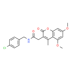 ChemSpider 2D Image | N-(4-Chlorobenzyl)-2-(5,7-dimethoxy-4-methyl-2-oxo-2H-chromen-3-yl)acetamide | C21H20ClNO5