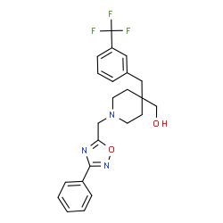 ChemSpider 2D Image | {1-[(3-Phenyl-1,2,4-oxadiazol-5-yl)methyl]-4-[3-(trifluoromethyl)benzyl]-4-piperidinyl}methanol | C23H24F3N3O2