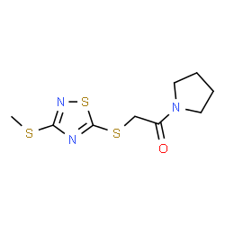 ChemSpider 2D Image | 2-(3-Methylsulfanyl-[1,2,4]thiadiazol-5-ylsulfanyl)-1-pyrrolidin-1-yl-ethanone | C9H13N3OS3